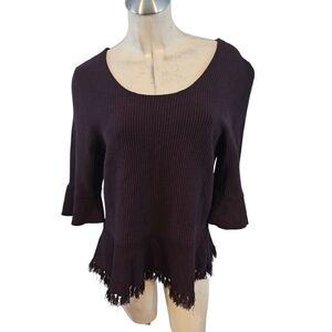 Ann Taylor Size L Peplum Knit Top Fringe Hem
